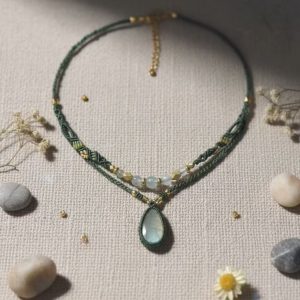 Handmade Macrame Necklace with Moonstone Drop