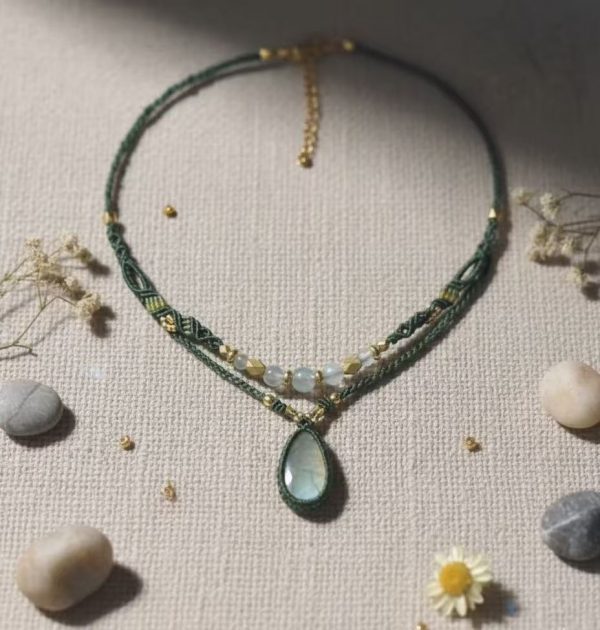Handmade Macrame Necklace with Moonstone Drop