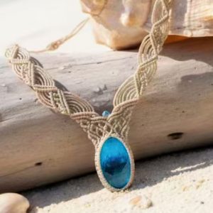Macrame Necklace with Blue Gemstone