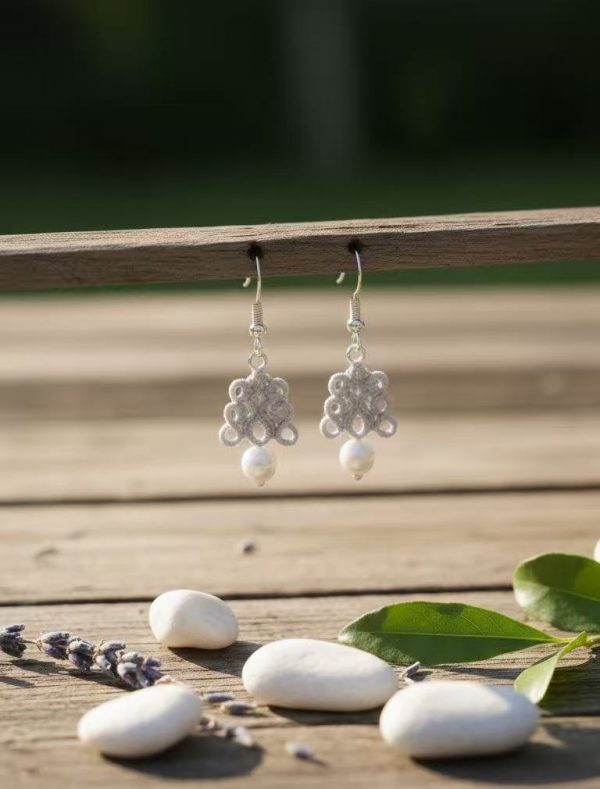 Handmade Macrame Earrings with Natural Pearl