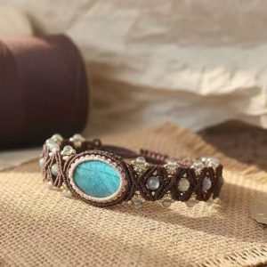 Handmade Macrame Bracelet with Amazonite and Moonstone