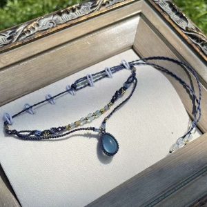 Boho Macrame Necklace with Blue Gemstone