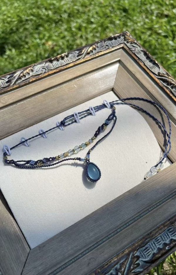 Boho Macrame Necklace with Blue Gemstone
