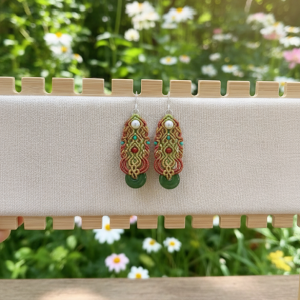 Handmade Macrame Earrings with Green Gemstone - Artisan Jewelry